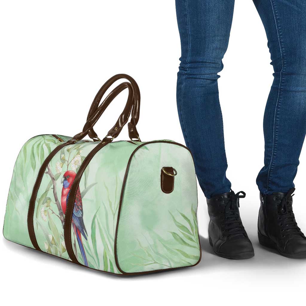 Australia Crimson Rosella Travel Bag Platycercus Elegans Eucalyptus Alba Watercolor - Aussie Hoodie