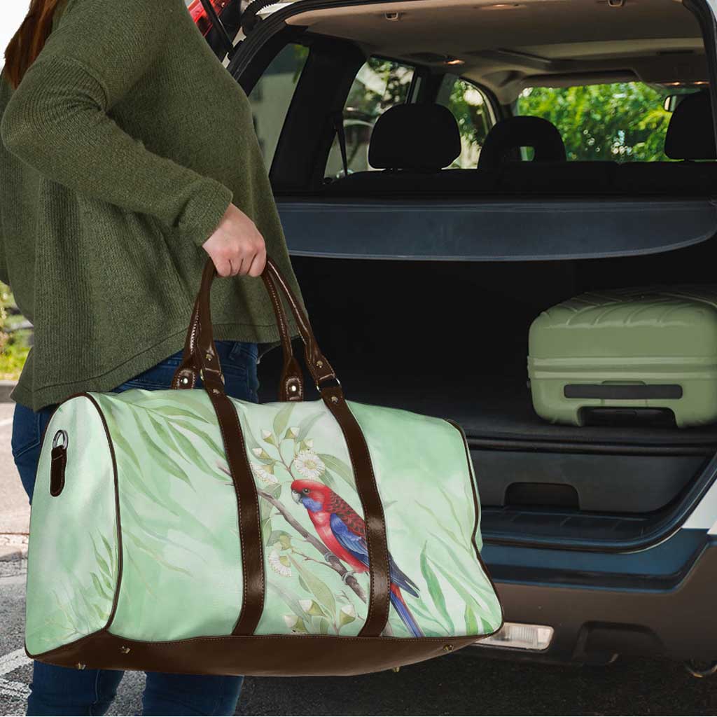 Australia Crimson Rosella Travel Bag Platycercus Elegans Eucalyptus Alba Watercolor - Aussie Hoodie