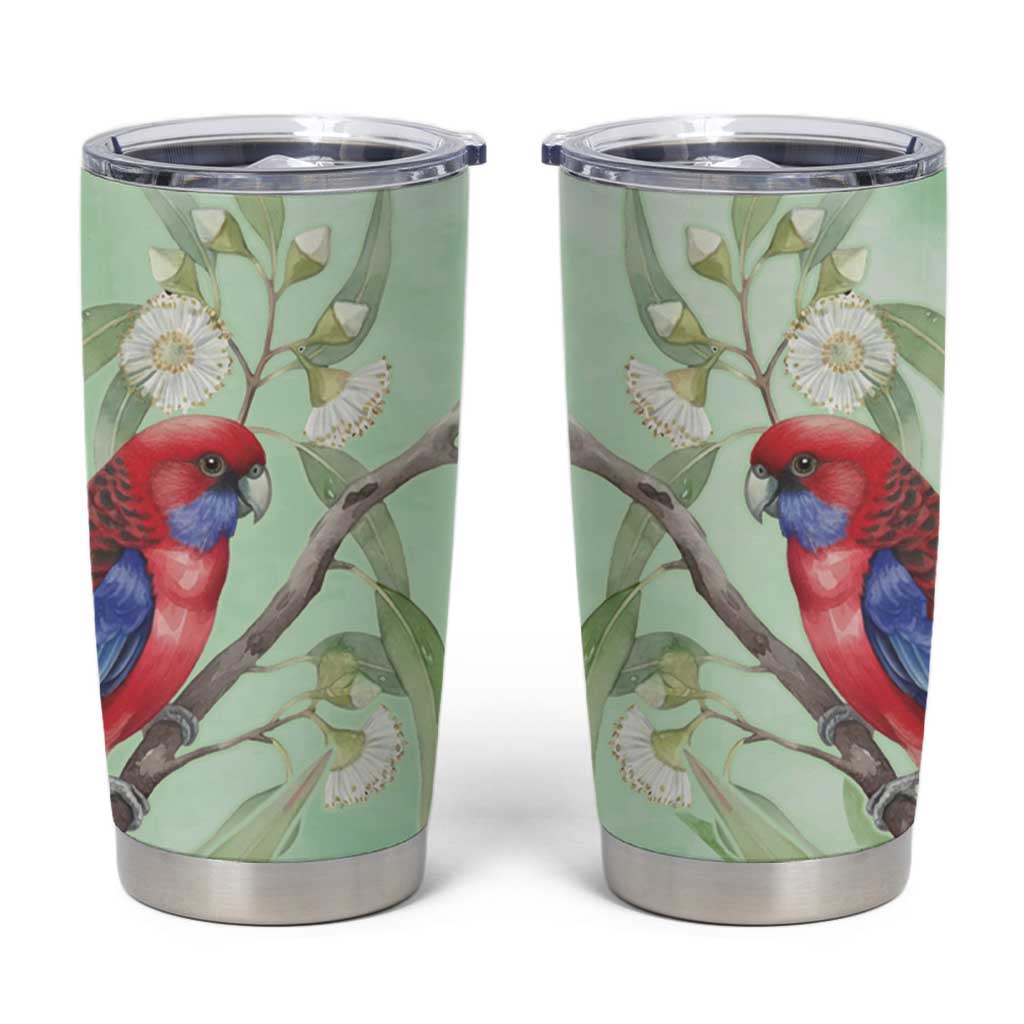 Australia Crimson Rosella Tumbler Cup Platycercus Elegans Eucalyptus Alba Watercolor - Aussie Hoodie