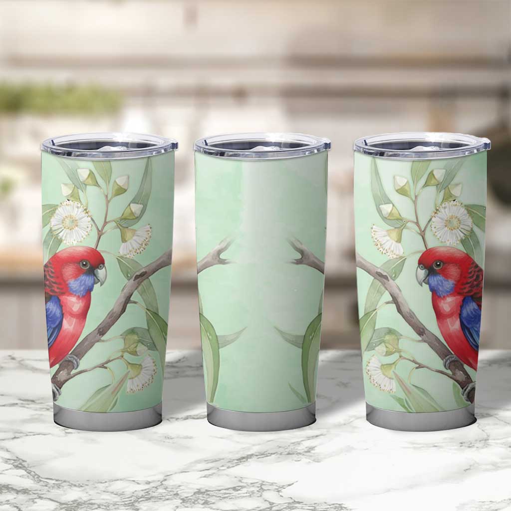 Australia Crimson Rosella Tumbler Cup Platycercus Elegans Eucalyptus Alba Watercolor - Aussie Hoodie