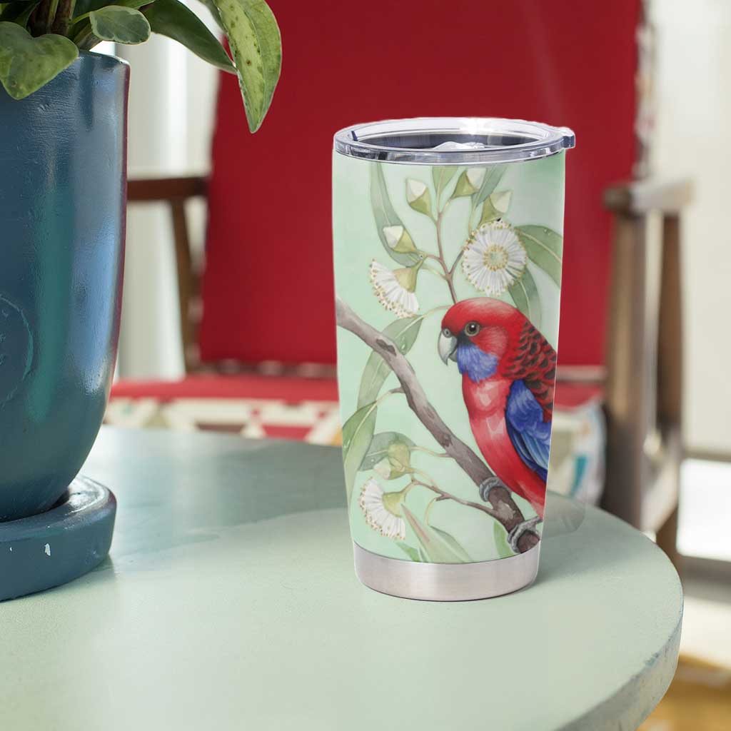 Australia Crimson Rosella Tumbler Cup Platycercus Elegans Eucalyptus Alba Watercolor - Aussie Hoodie