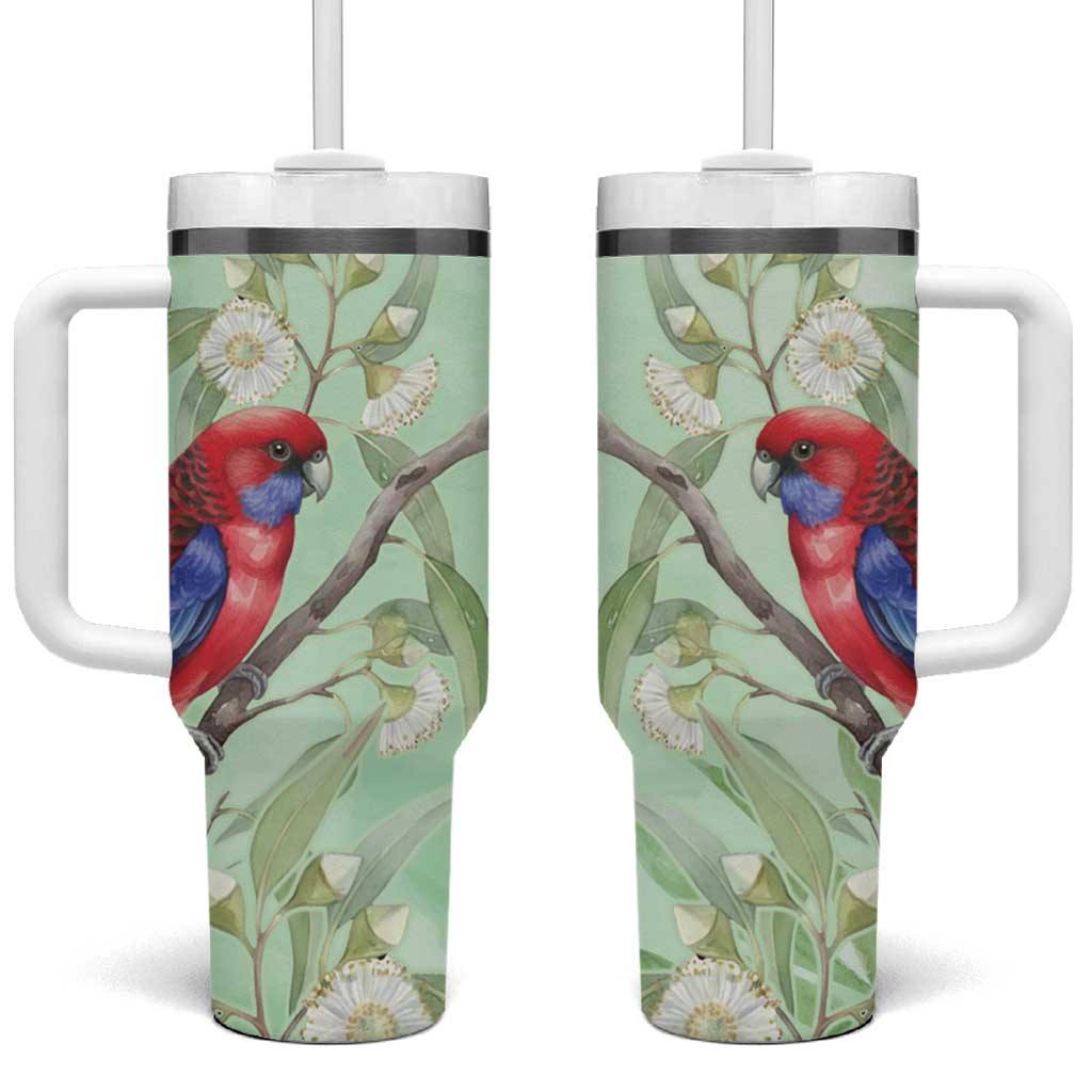 Australia Crimson Rosella Tumbler With Handle Platycercus Elegans Eucalyptus Alba Watercolor - Aussie Hoodie