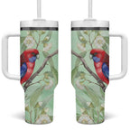 Australia Crimson Rosella Tumbler With Handle Platycercus Elegans Eucalyptus Alba Watercolor - Aussie Hoodie