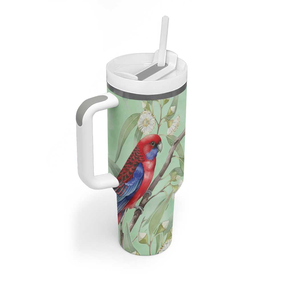 Australia Crimson Rosella Tumbler With Handle Platycercus Elegans Eucalyptus Alba Watercolor - Aussie Hoodie