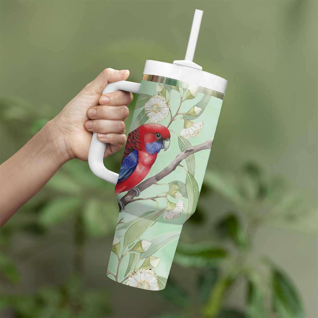 Australia Crimson Rosella Tumbler With Handle Platycercus Elegans Eucalyptus Alba Watercolor - Aussie Hoodie