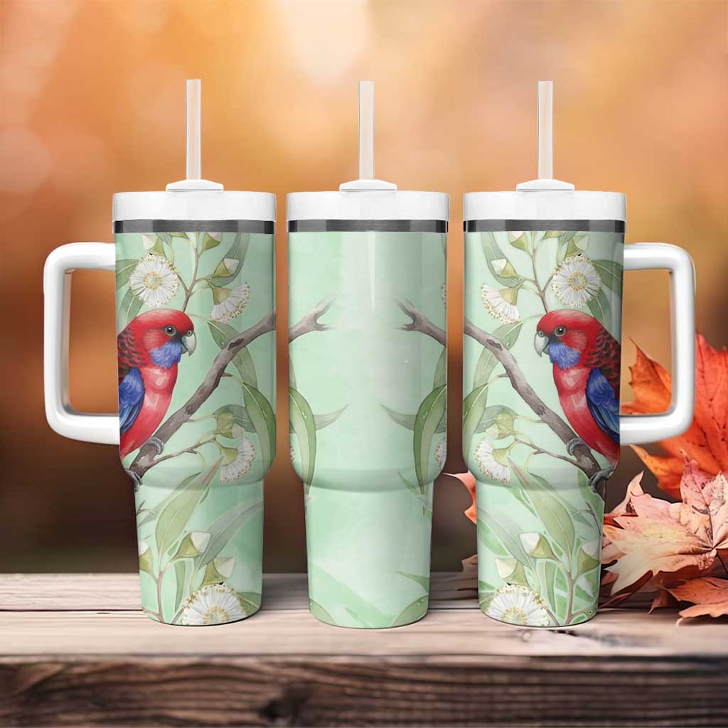 Australia Crimson Rosella Tumbler With Handle Platycercus Elegans Eucalyptus Alba Watercolor - Aussie Hoodie
