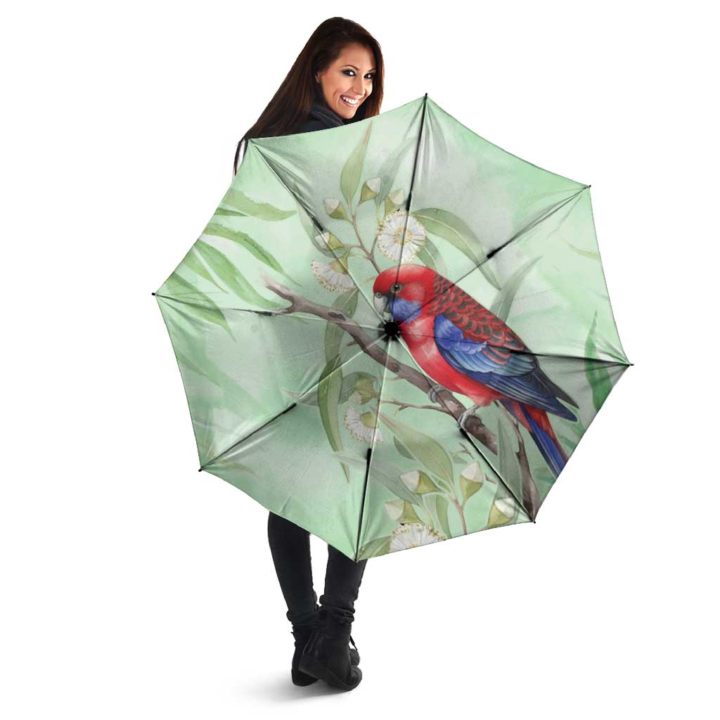 Australia Crimson Rosella Umbrella Platycercus Elegans Eucalyptus Alba Watercolor - Aussie Hoodie