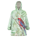 Australia Crimson Rosella Wearable Blanket Hoodie Platycercus Elegans Eucalyptus Alba Watercolor - Aussie Hoodie