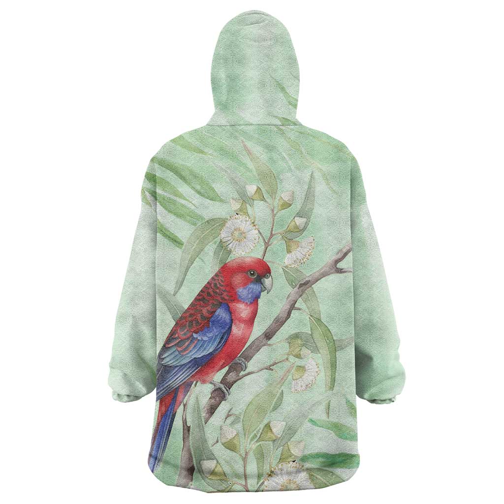 Australia Crimson Rosella Wearable Blanket Hoodie Platycercus Elegans Eucalyptus Alba Watercolor - Aussie Hoodie
