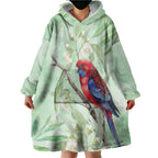 Australia Crimson Rosella Wearable Blanket Hoodie Platycercus Elegans Eucalyptus Alba Watercolor - Aussie Hoodie