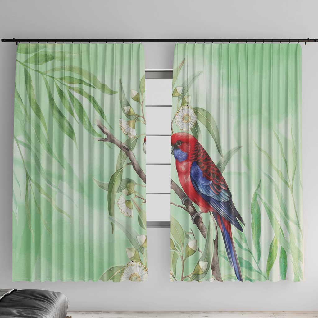 Australia Crimson Rosella Window Curtain Platycercus Elegans Eucalyptus Alba Watercolor - Aussie Hoodie