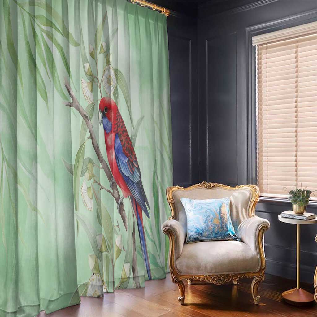 Australia Crimson Rosella Window Curtain Platycercus Elegans Eucalyptus Alba Watercolor - Aussie Hoodie