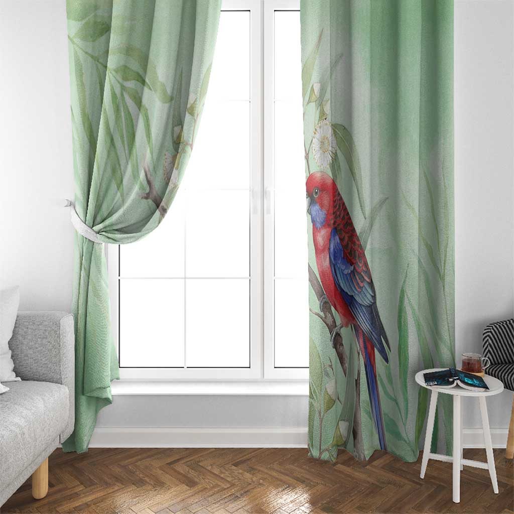 Australia Crimson Rosella Window Curtain Platycercus Elegans Eucalyptus Alba Watercolor - Aussie Hoodie