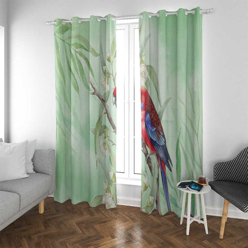 Australia Crimson Rosella Window Curtain Platycercus Elegans Eucalyptus Alba Watercolor - Aussie Hoodie