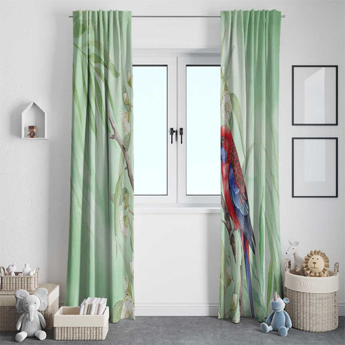 Australia Crimson Rosella Window Curtain Platycercus Elegans Eucalyptus Alba Watercolor - Aussie Hoodie