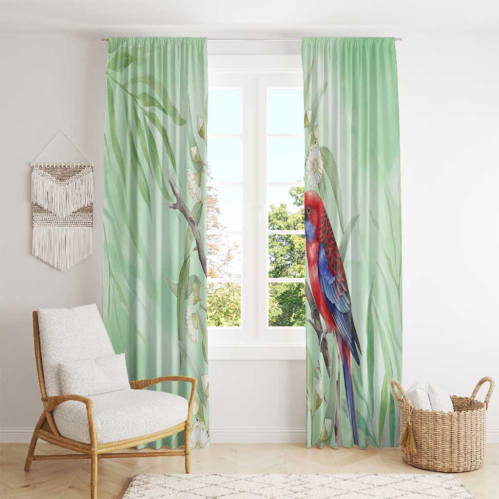 Australia Crimson Rosella Window Curtain Platycercus Elegans Eucalyptus Alba Watercolor - Aussie Hoodie