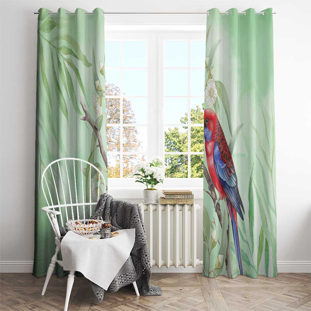 Australia Crimson Rosella Window Curtain Platycercus Elegans Eucalyptus Alba Watercolor - Aussie Hoodie