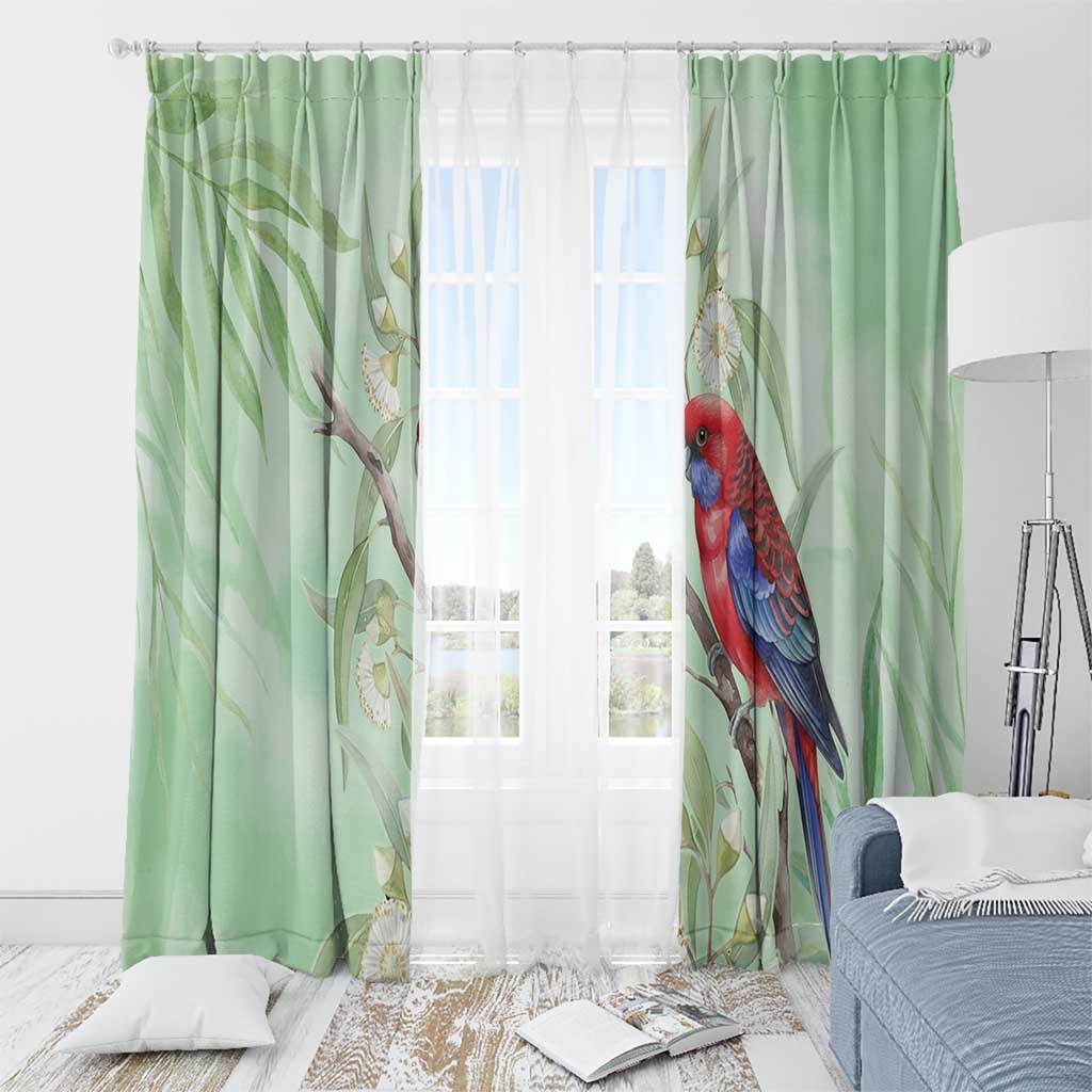 Australia Crimson Rosella Window Curtain Platycercus Elegans Eucalyptus Alba Watercolor - Aussie Hoodie