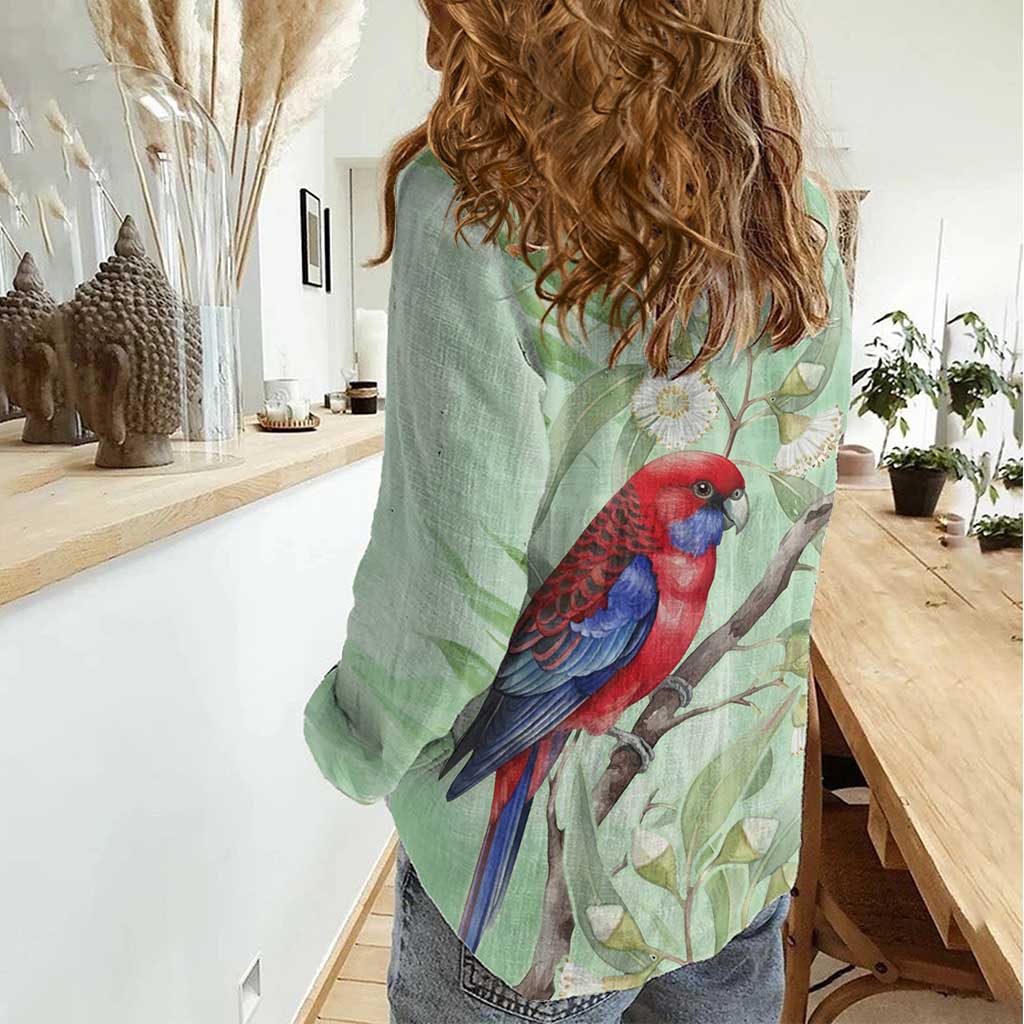 Australia Crimson Rosella Women Casual Shirt Platycercus Elegans Eucalyptus Alba Watercolor - Aussie Hoodie