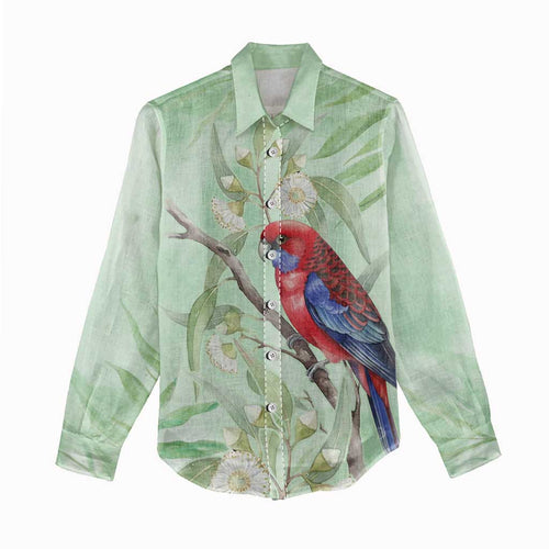 Australia Crimson Rosella Women Casual Shirt Platycercus Elegans Eucalyptus Alba Watercolor - Aussie Hoodie