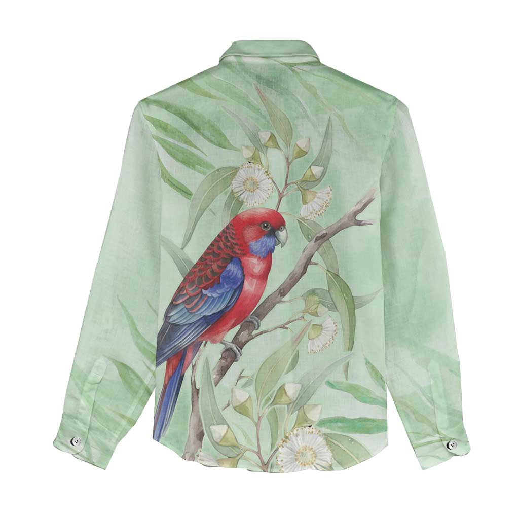 Australia Crimson Rosella Women Casual Shirt Platycercus Elegans Eucalyptus Alba Watercolor - Aussie Hoodie