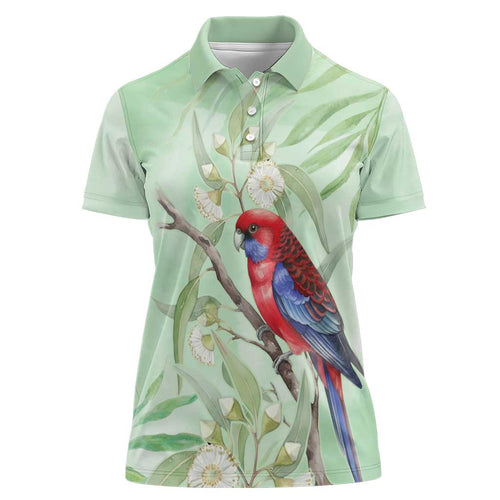 Australia Crimson Rosella Women Polo Shirt Platycercus Elegans Eucalyptus Alba Watercolor - Aussie Hoodie