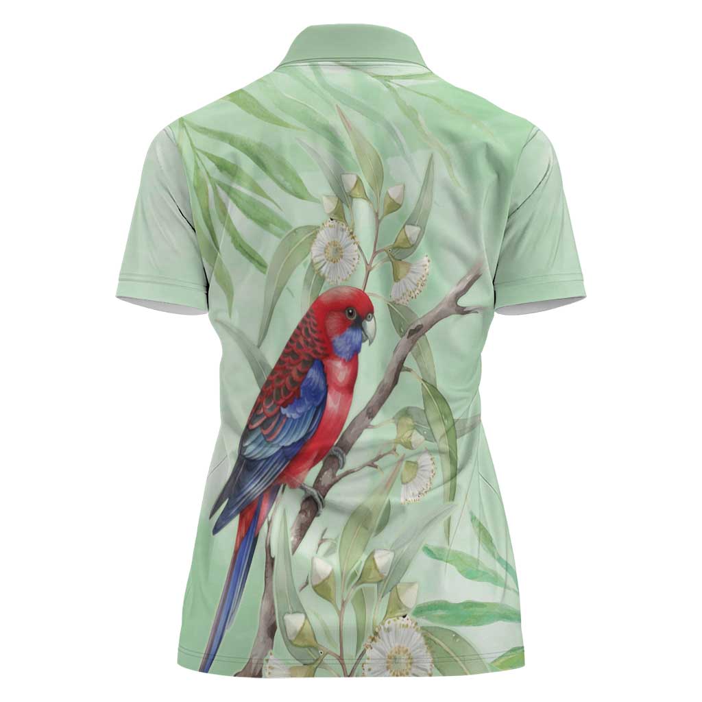 Australia Crimson Rosella Women Polo Shirt Platycercus Elegans Eucalyptus Alba Watercolor - Aussie Hoodie