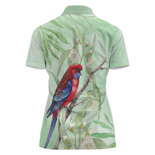 Australia Crimson Rosella Women Polo Shirt Platycercus Elegans Eucalyptus Alba Watercolor - Aussie Hoodie