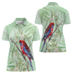 Australia Crimson Rosella Women Polo Shirt Platycercus Elegans Eucalyptus Alba Watercolor - Aussie Hoodie