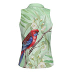 Australia Crimson Rosella Women Sleeveless Polo Shirt Platycercus Elegans Eucalyptus Alba Watercolor - Aussie Hoodie