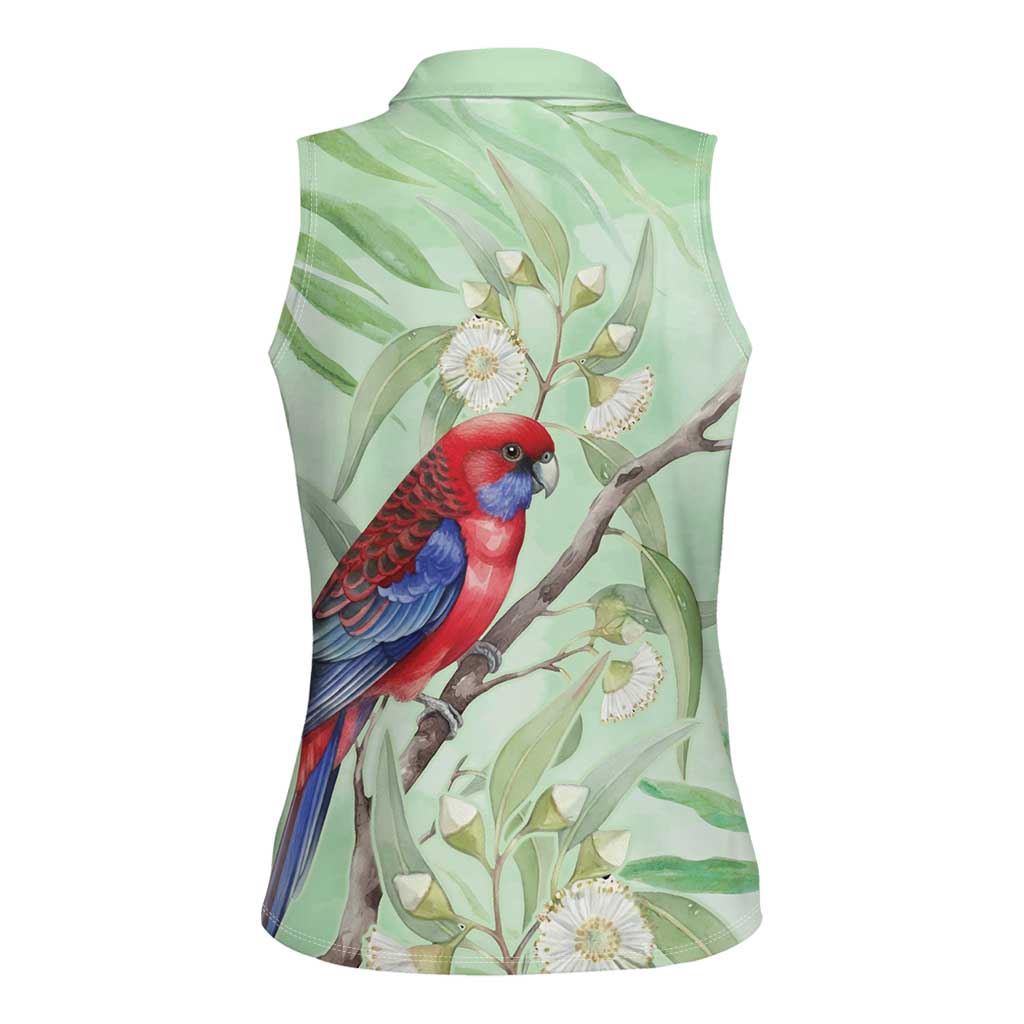 Australia Crimson Rosella Women Sleeveless Polo Shirt Platycercus Elegans Eucalyptus Alba Watercolor - Aussie Hoodie