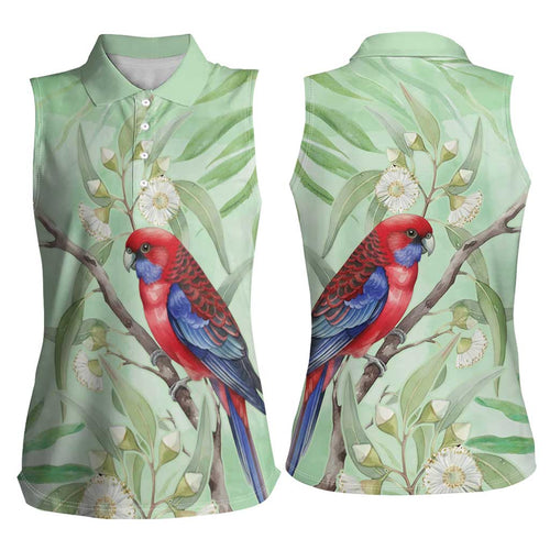 Australia Crimson Rosella Women Sleeveless Polo Shirt Platycercus Elegans Eucalyptus Alba Watercolor - Aussie Hoodie