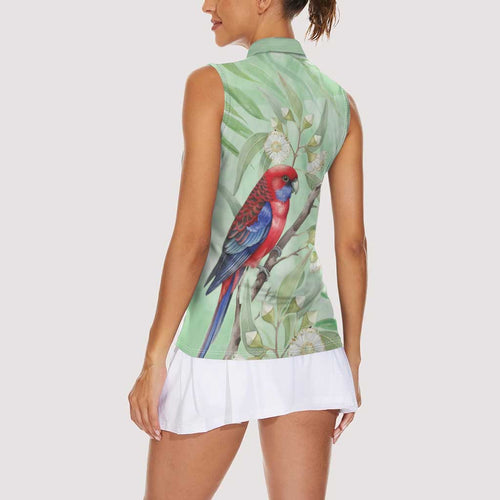 Australia Crimson Rosella Women Sleeveless Polo Shirt Platycercus Elegans Eucalyptus Alba Watercolor - Aussie Hoodie