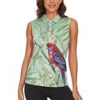 Australia Crimson Rosella Women Sleeveless Polo Shirt Platycercus Elegans Eucalyptus Alba Watercolor - Aussie Hoodie