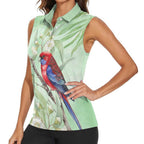 Australia Crimson Rosella Women Sleeveless Polo Shirt Platycercus Elegans Eucalyptus Alba Watercolor - Aussie Hoodie