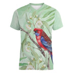 Australia Crimson Rosella Women V-Neck T-Shirt Platycercus Elegans Eucalyptus Alba Watercolor - Aussie Hoodie