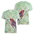 Australia Crimson Rosella Women V-Neck T-Shirt Platycercus Elegans Eucalyptus Alba Watercolor - Aussie Hoodie
