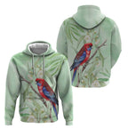Australia Crimson Rosella Zip Hoodie Platycercus Elegans Eucalyptus Alba Watercolor - Aussie Hoodie