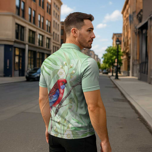 Australia Crimson Rosella Zipper Polo Shirt Platycercus Elegans Eucalyptus Alba Watercolor - Aussie Hoodie