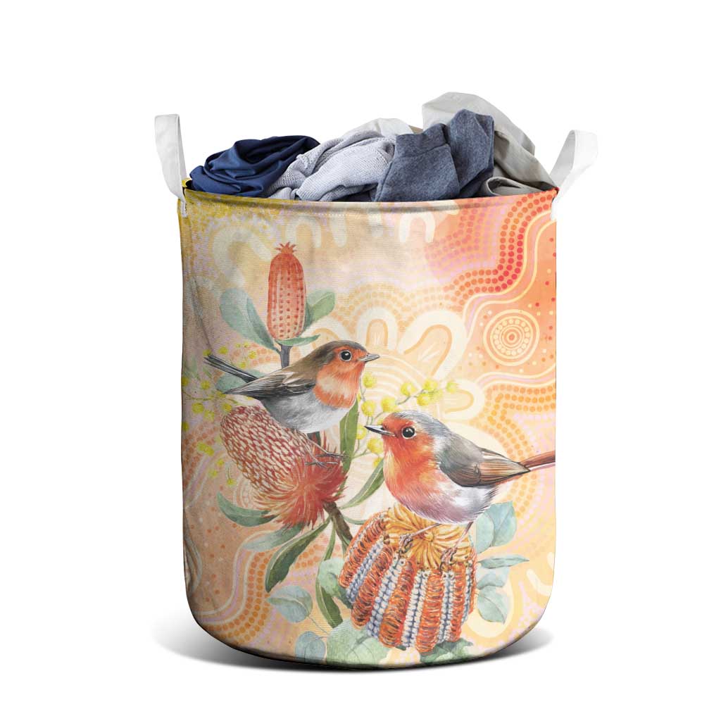 Australia Flame Robin Laundry Basket Petroica Phoenicea Banksia Indigenous Art - Aussie Hoodie