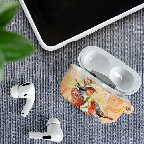 Australia Flame Robin AirPods Case Petroica Phoenicea Banksia Indigenous Art - Aussie Hoodie