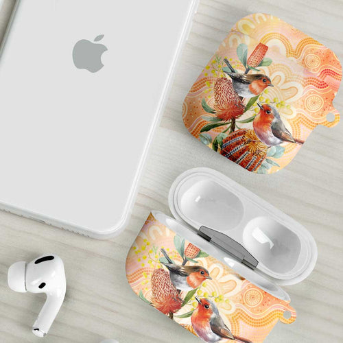 Australia Flame Robin AirPods Case Petroica Phoenicea Banksia Indigenous Art - Aussie Hoodie
