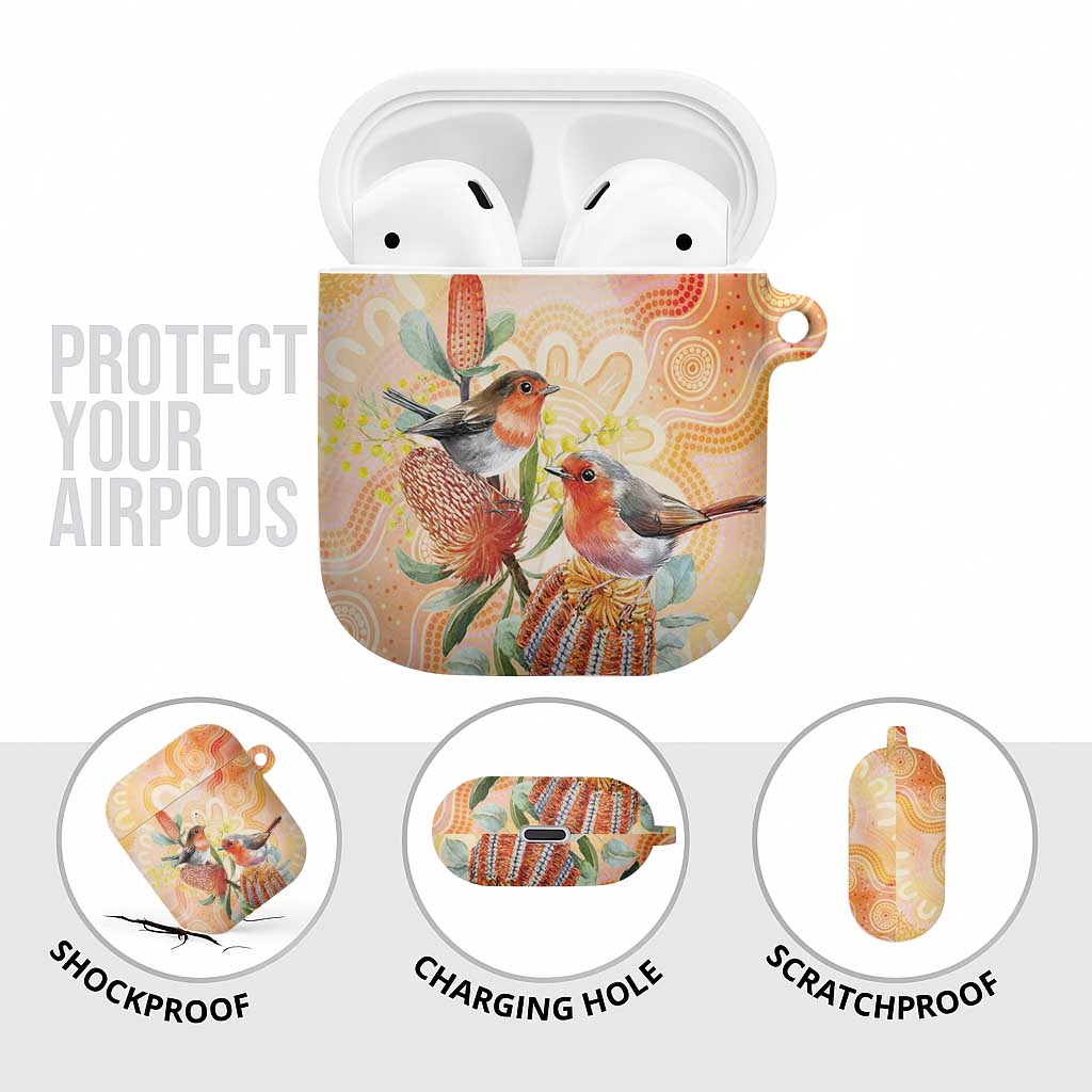 Australia Flame Robin AirPods Case Petroica Phoenicea Banksia Indigenous Art - Aussie Hoodie