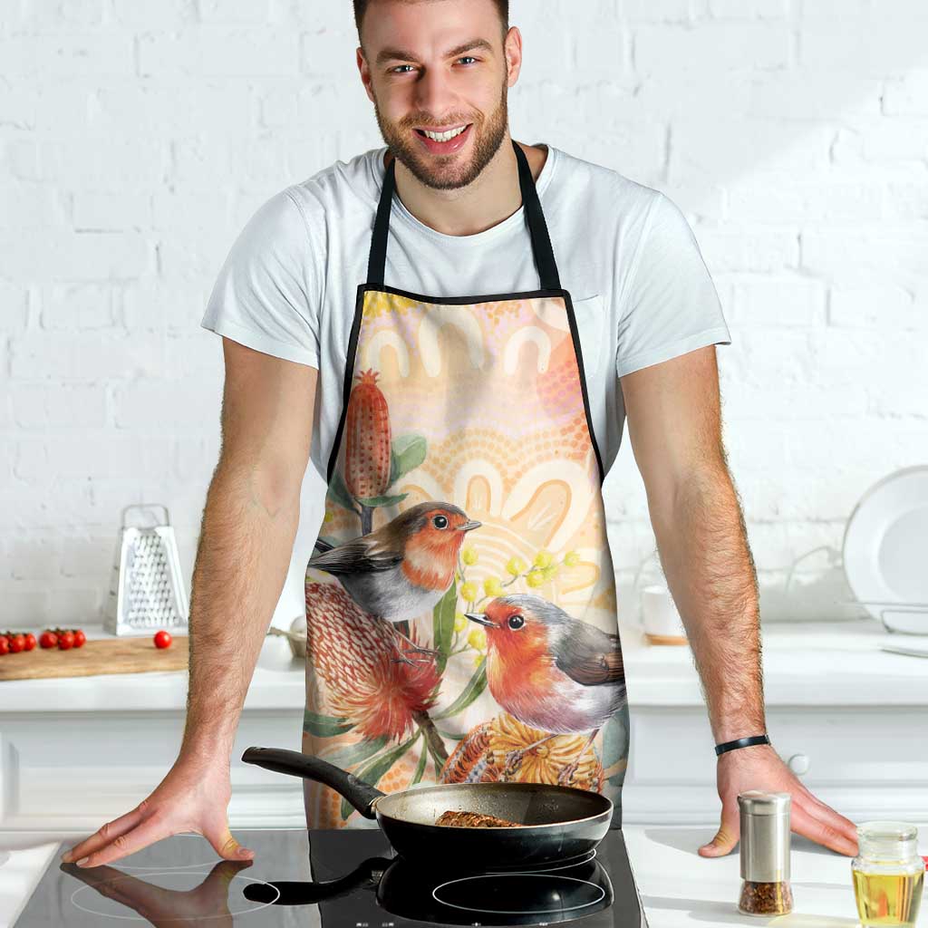Australia Flame Robin Apron Petroica Phoenicea Banksia Indigenous Art - Aussie Hoodie