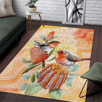 Australia Flame Robin Area Rug Petroica Phoenicea Banksia Indigenous Art - Aussie Hoodie