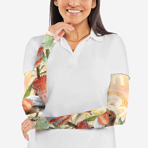 Australia Flame Robin Arm Sleeves Petroica Phoenicea Banksia Indigenous Art - Aussie Hoodie