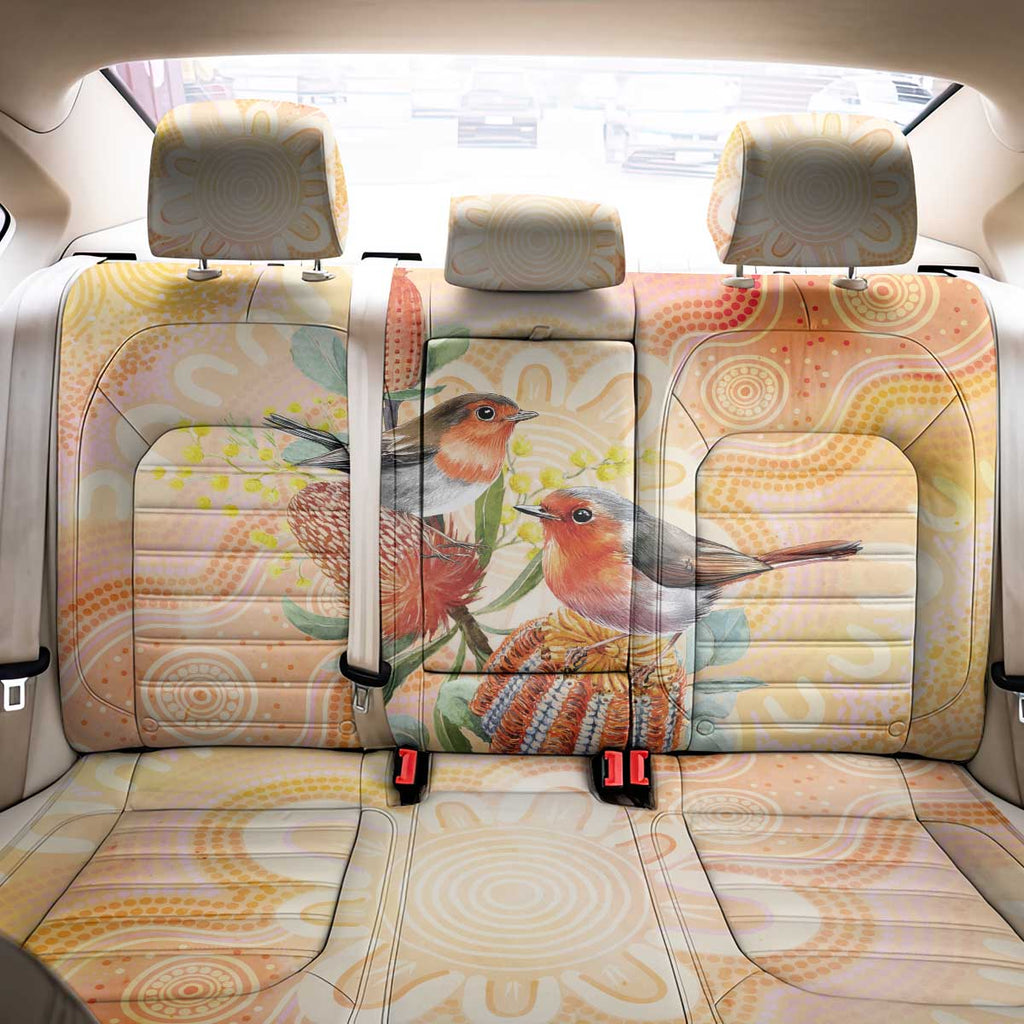 Australia Flame Robin Back Car Seat Cover Petroica Phoenicea Banksia Indigenous Art - Aussie Hoodie