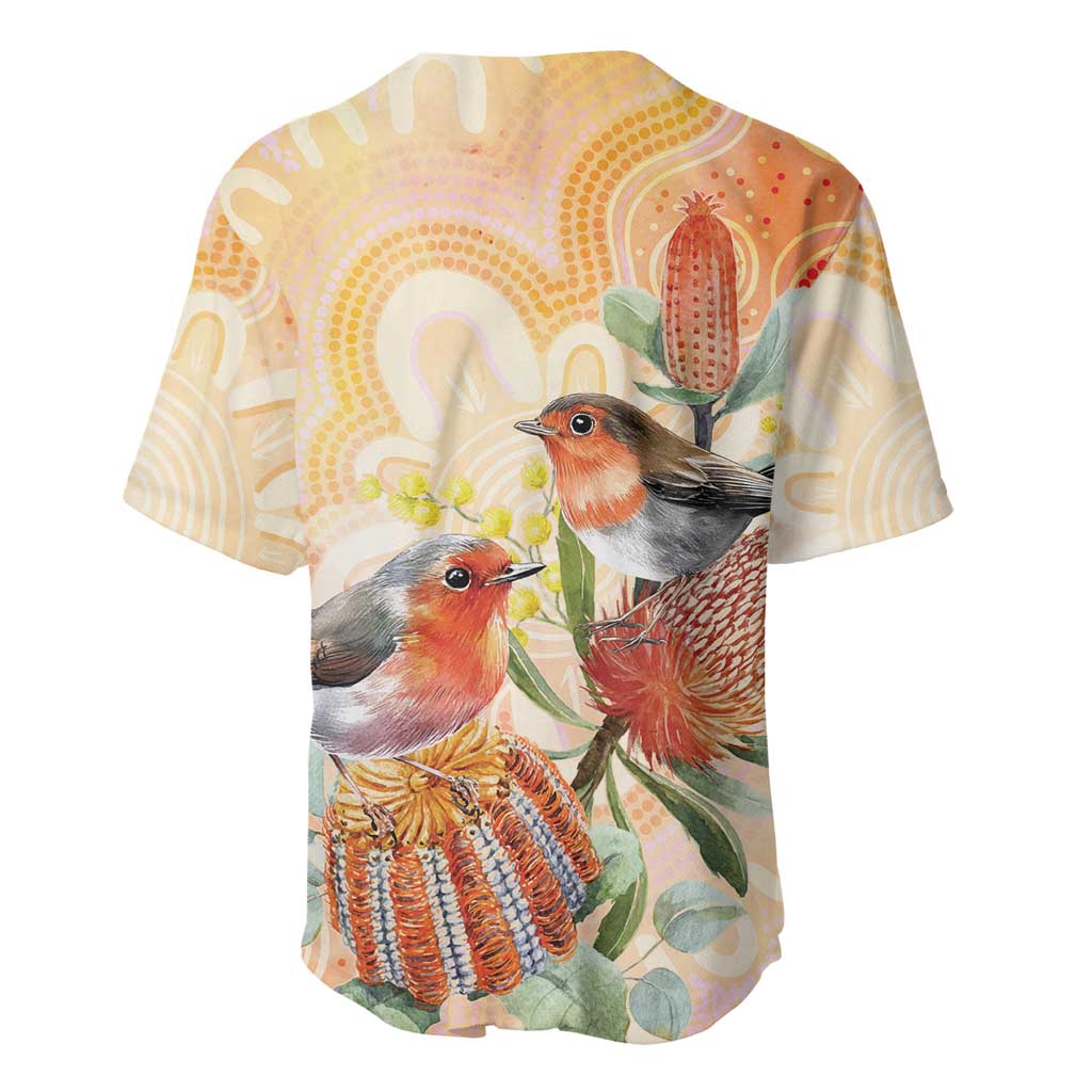 Australia Flame Robin Baseball Jersey Petroica Phoenicea Banksia Indigenous Art - Aussie Hoodie