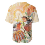 Australia Flame Robin Baseball Jersey Petroica Phoenicea Banksia Indigenous Art - Aussie Hoodie