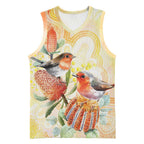Australia Flame Robin Basketball Jersey Petroica Phoenicea Banksia Indigenous Art - Aussie Hoodie